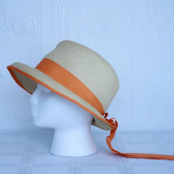 Marshall fields Betmar Retro straw hat with orange ruban - Picture 4 of 6